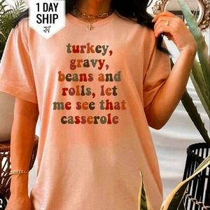 THANKSGIVING  Short Sleeve‎ T-Shirt Size XL Peach Brown Turkey Gravy